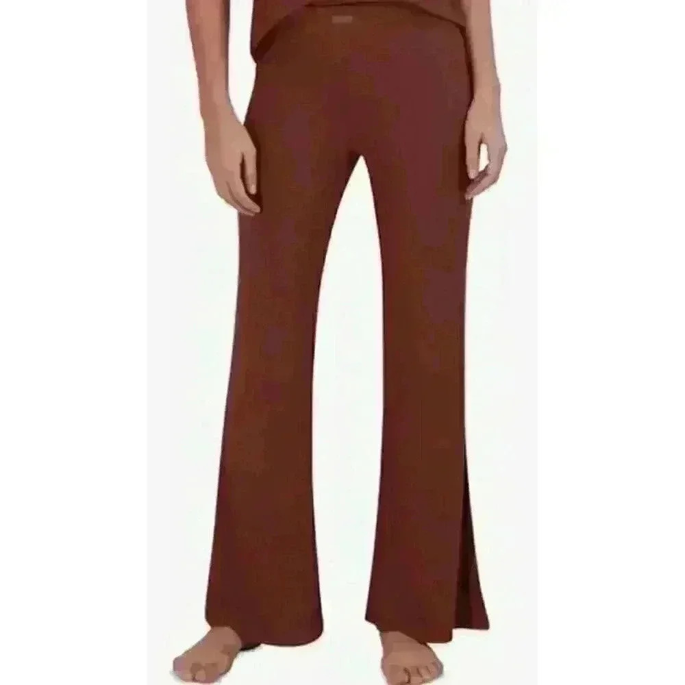 Steve Madden Womens Ribbed Flare-Leg Sleep Pants Tiramisu Size S/pokjb;